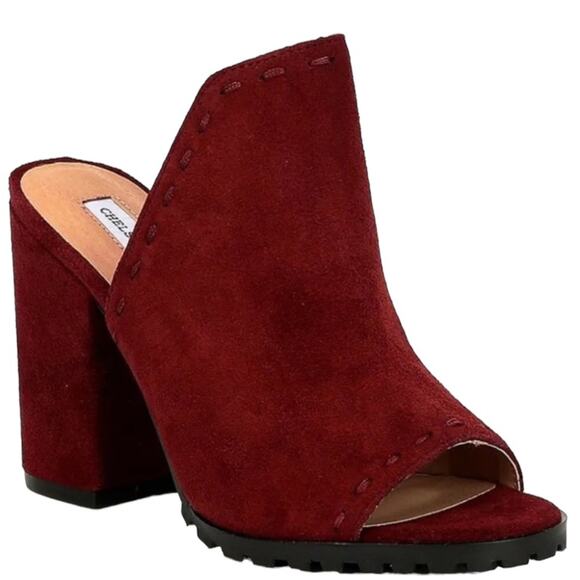 Chelsea Violet Tess Suede Burgundy Mule Open Toe Block Heel size 8 - Picture 1 of 10